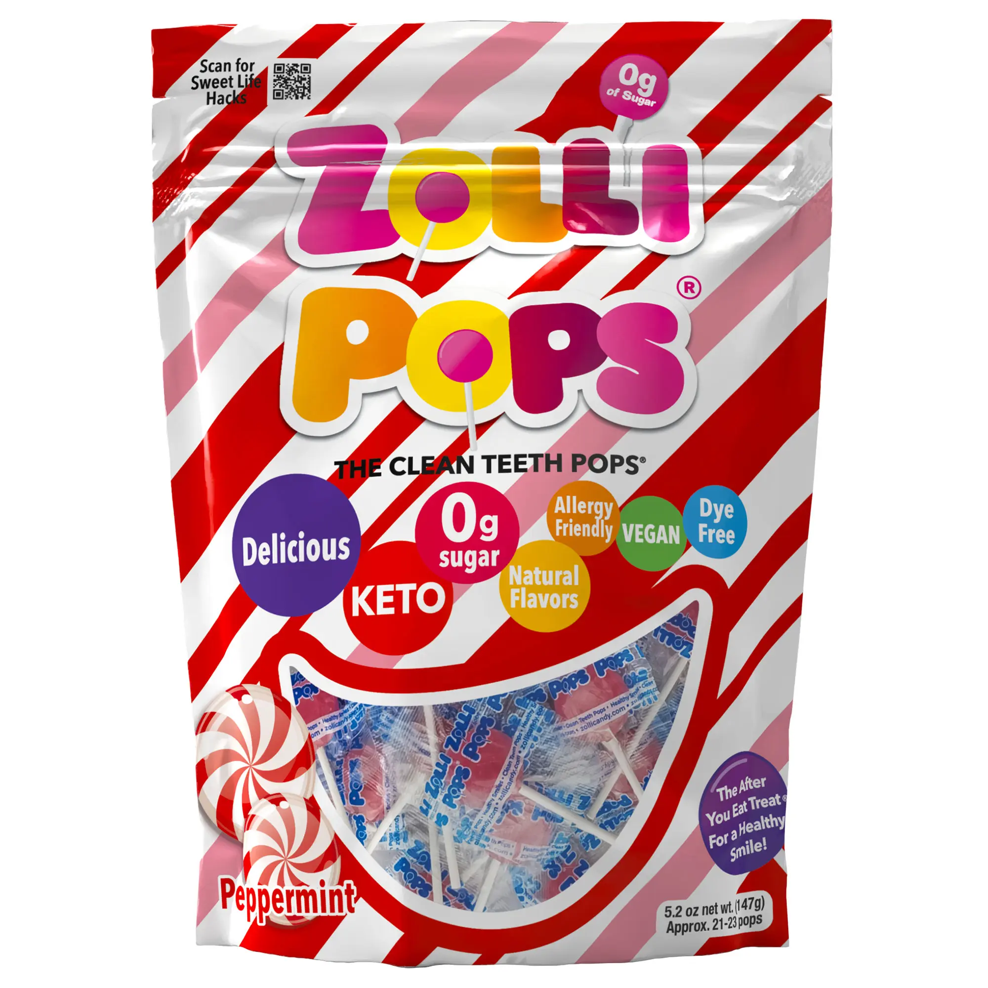 Zollipops Sugar-Free Peppermint Lollipops - 5.2oz, Gluten-Free, Allergy-Friendly Candy
