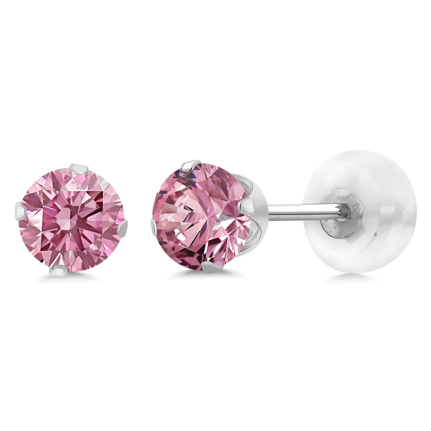 Gem Stone King 4-Prong Stud High Quality Gold Earrings Non Tarnish, 10K White Gold, 4MM Round Ruby Birthstone Adults Fine Jewelry Birthday Gift