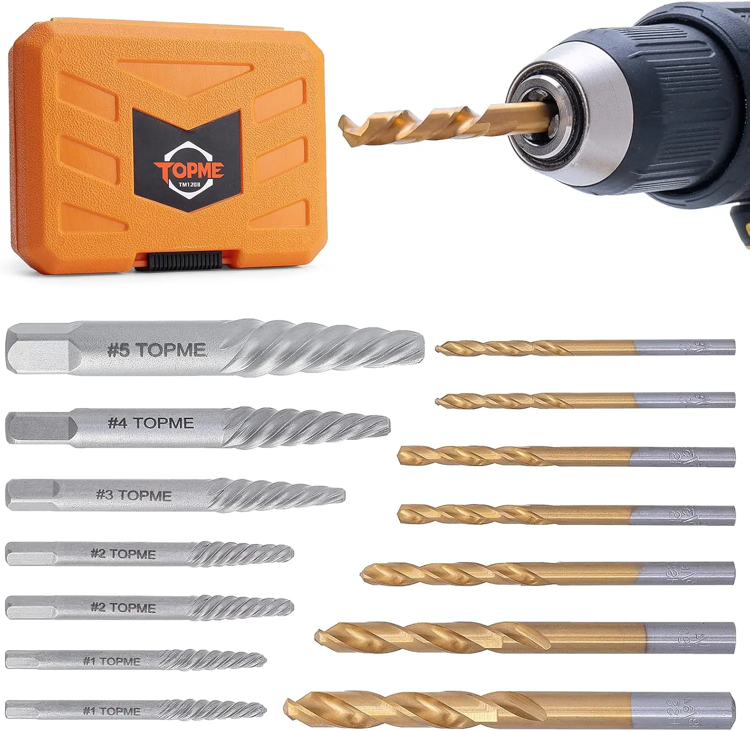 【DealsForYou】TOPME Screw Extractor Set, 14PCS Easy Out Screw Extractor Set and Left-Hand Drill Bit Set, Stripped Screw Extractor Set for Removing Damaged Screws, Broken Bolts