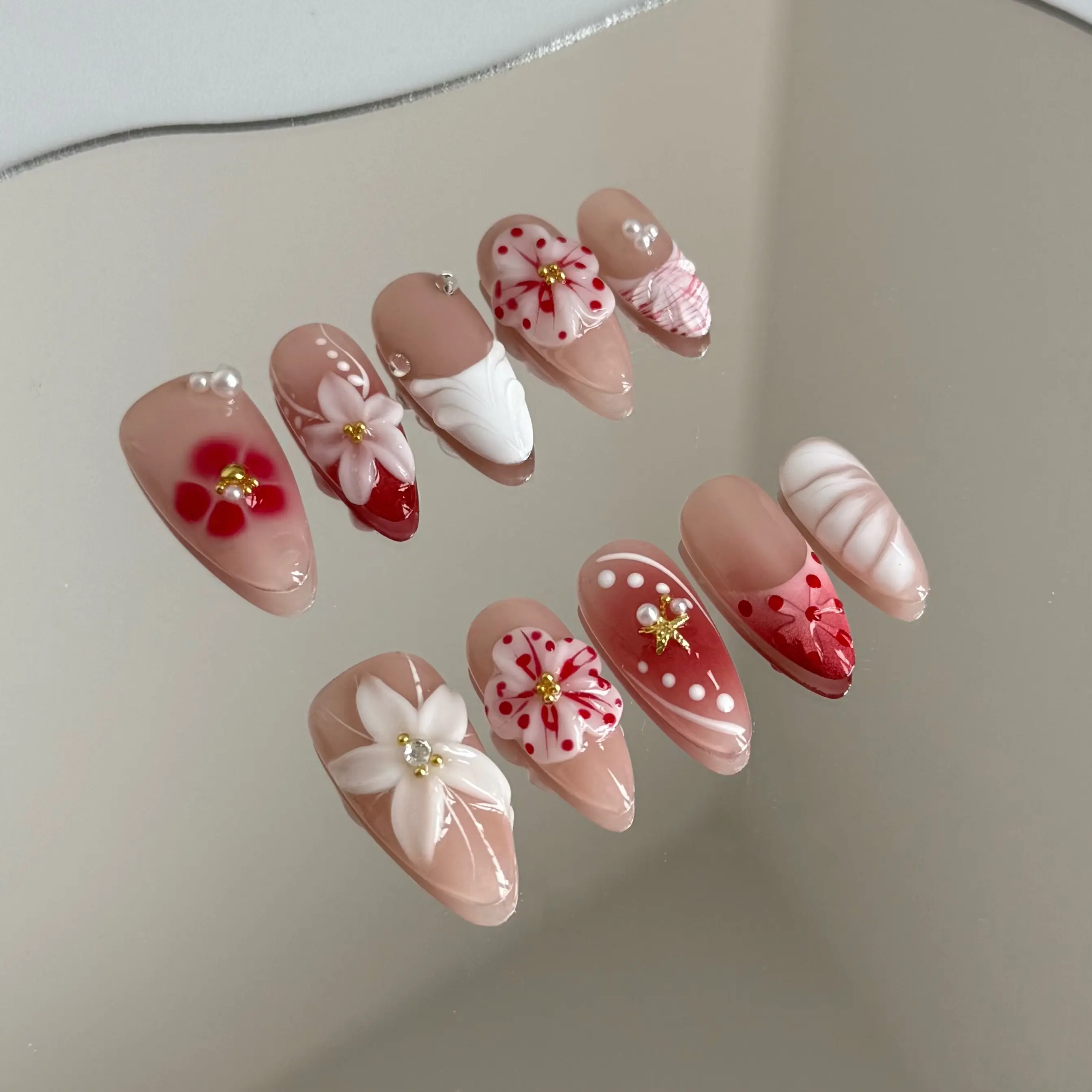 3D HANDMADE PRESS ON NAILS REUSABLE GEL 10PCS / ACRYLIC FALL,- Handmade Press-On Nails | Reusable, Salon-Quality, Long-Lasting, Glossy Design