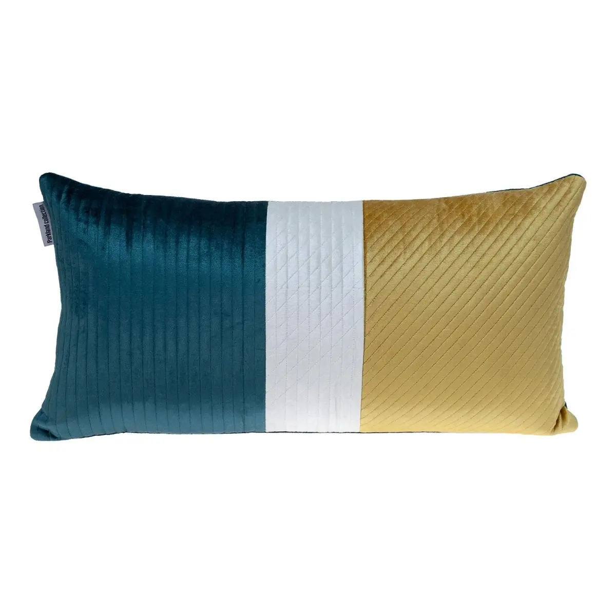 360 Stand Sea Green & Yellow Quilted Colorblock Velvet Lumbar Throw Pillow - Decorative, Removable Cover, Hidden Zipper, Transitional Style, Polyester Fill, Sturdy Construction, Solid on the Back, Ease Cleaning, Quilted Weave, Textured Patterning