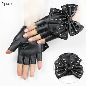 Women PU Leather Gloves, Rivet Butterfly Design, Nightclub Dance Performance, Hip-Hop Elasticity, Fall Winter Daily Wear, Gift Idea