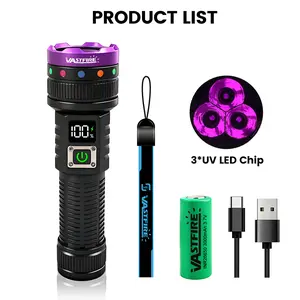 VASTFIRE 30W Military Grade Aluminum Alloy UV Black Light Flashlight, Rechargeable 365nm Wavelength Ultraviolet Torch with Filter Lens & LCD Display for Resin Cure, Pet Urine Detection