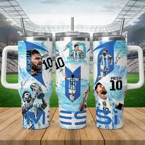 Messi M10 Argentina Legend 40oz Tumbler With Handle – Soccer Champion Stainless Steel Cup, Vacuum Insulated Travel Mug, Iced Coffee Drinkware, Gift For Football Fans
