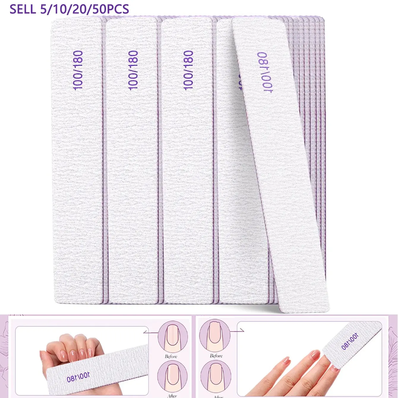 Nail Files And Buffers, 100/180 Grit, Durable Sandpaper, High Flexibility, Unscented Nail Styling Tools For Manicure And Pedicure