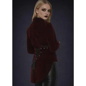 Red Velvet Steampunk Tailed Jacket Gothic Coat