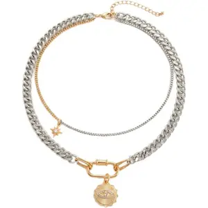 Mixed Metal Layered Necklace for Women – Trendy Two-Tone Gold & Silver Chain Link Statement Necklace, Chunky Waterproof & Hypoallergenic Jewelry Gift for Her