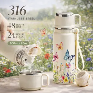 1 Pc vacuum mug, 20oz insulated mug, double wall stainless steel thermal cup, leak proof lid with handle strap, keeps hot 12 hours cold 24 hours, portable travel mug for coffee tea drinks, Mothers Day gift for mom women garden style