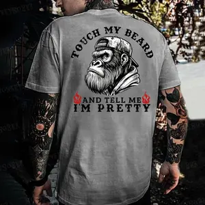 Monkeysober Pure Cotton Men's Suitable For All Seasons Touch My Beard And Tell Me I'm Pretty Monkey T-shirt