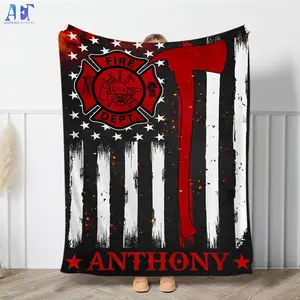 Firefighter Blanket, Us Flag Blanket Firefighter Academy Gift for Him Personalized Gift for Fireman Firefighter Thin Red Line Throw Blanket