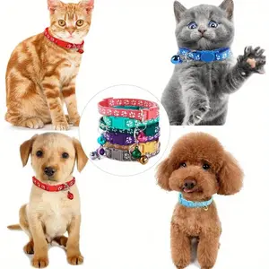 19pcs Adjustable Puppy ID Collars with Bell - Soft Polyester Whelping Litter Identification Collars for Pets - Easy Adjustable 19-32cm, Patterned Design, Durable and Comfortable
