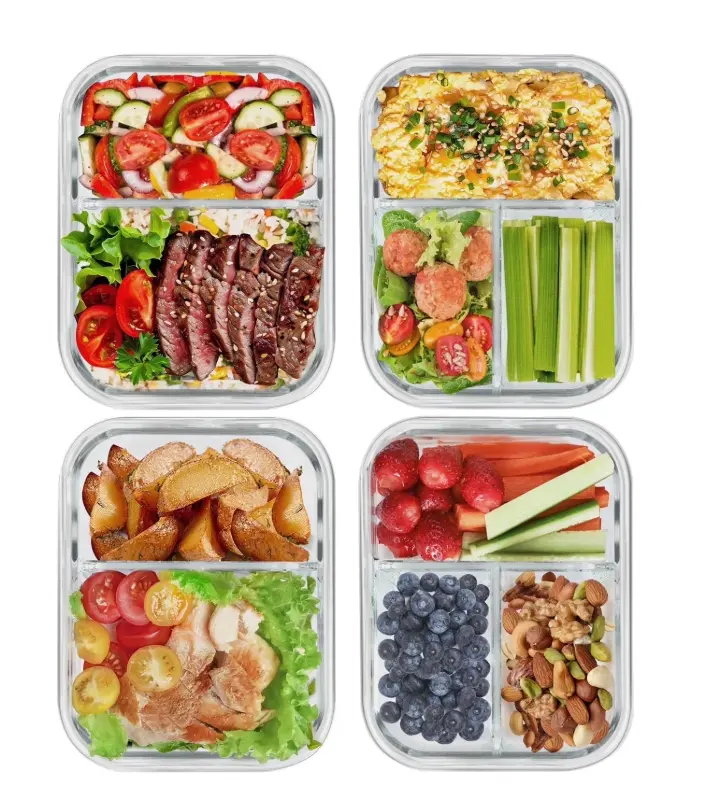 Glass Food Storage Set — 8 Pcs Airtight Containers with Dividers Perfect for Portion Control Leak-Proof & Safe for Oven or Freezer
