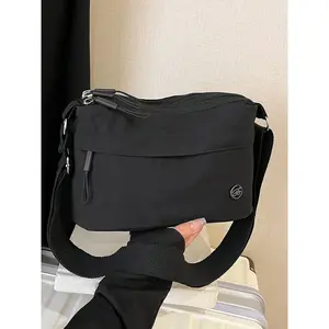 Simple solid color shoulder messenger bag, double zipper design practical versatile messenger bag, high-quality texture portable crossbody travel bag, multiple colors optional, suitable for daily commuting, shopping, etc., Lightweight crossbody bag