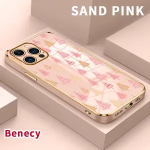 Luxury Plating TPU Mobile Phone Case for iPhone 15 Pro Max 16 14 Plus 13 12 11 X XS Max XR Pink Christmas Trees Classic Square Deisgn Lightweight Soft Cellphone Cover
