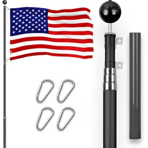 G128 Combo Pack: 16 Ft Telescoping Aluminum Flagpole (Black) & American USA Flag 3x5 Ft, ToughWeave Series Embroidered 210D Polyester | Pole with Flag Included