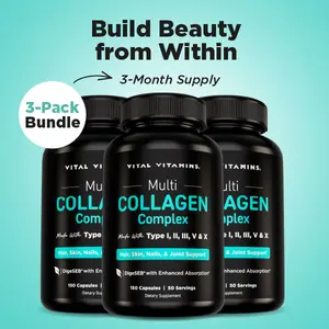 Multi Collagen Complex Dietary Supplement (3-Month Supply) | 5 Types I, II, III, V, X | Grass-Fed Hydrolyzed Collagen Peptides for Healthy Hair, Skin, Nails, Joints & Gut Health | 450 Capsules