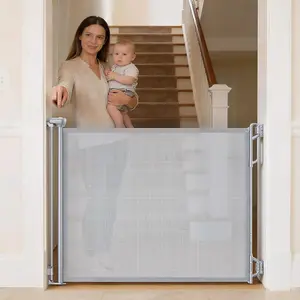Retractable Safety Baby Gate or Mesh Dog Gate, Durable Portable Mesh Retractable Gate, Easy to Use for Stairs, Doorways, Hallways, Indoor, Outdoor, 33.5" Tall, Up to 45" Wide, Gray