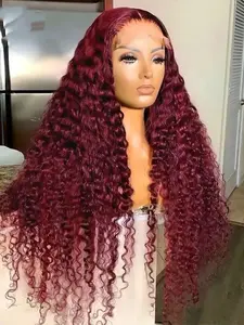1Piece 26 Inches Long Soft 99j Glueless Kinky Curly 180 Density Hair Wig Lace Front Wig, With Baby Hair Pre Plucked And For Women Wear Daily Use 13x4x1
