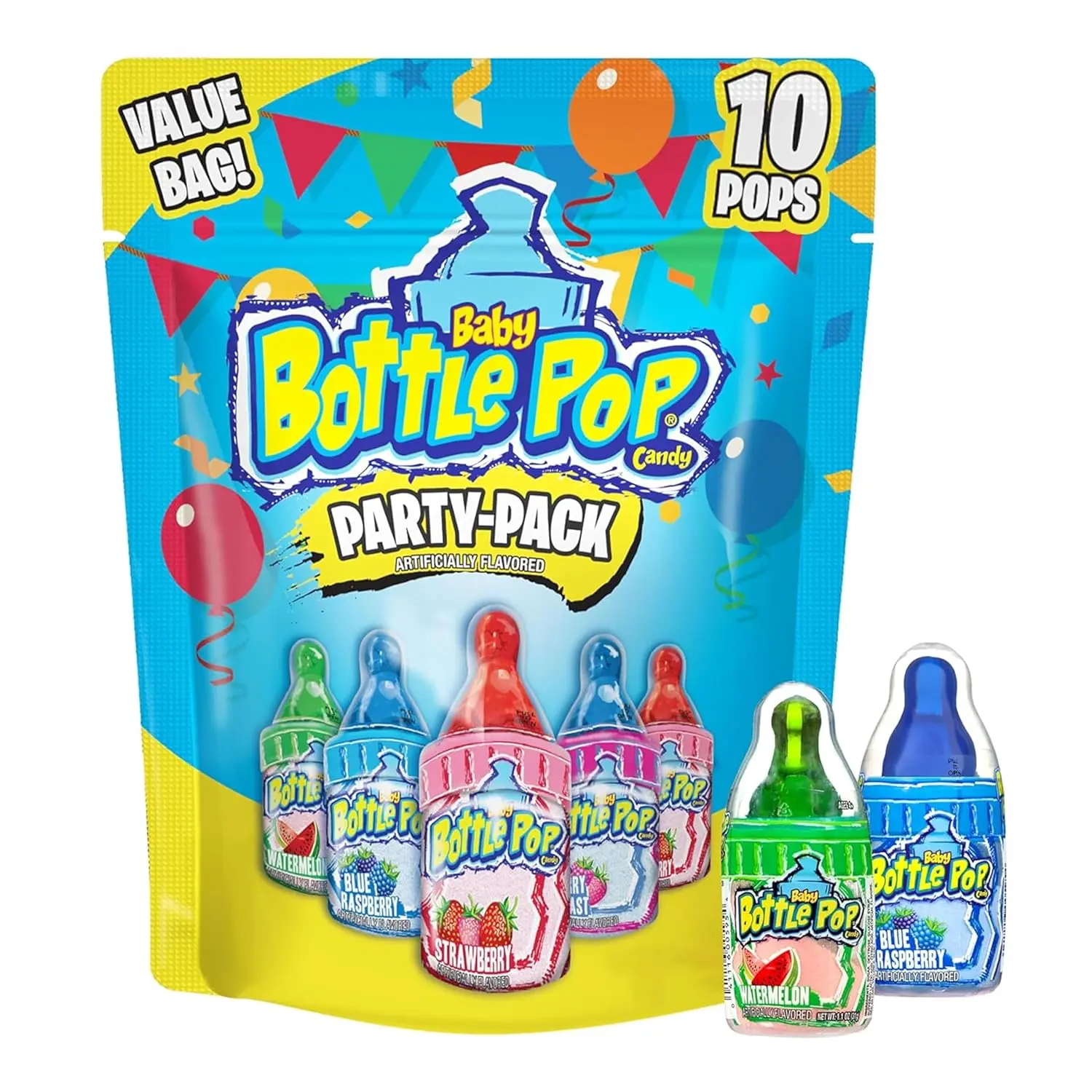 Candy Lollipops Variety Pack - 10 Ct Individually Wrapped | Suckers with Powdered Dip - Assorted Bulk Candy for Kids Party Favors Goodie Bags Baby Shower & Gender Reveal