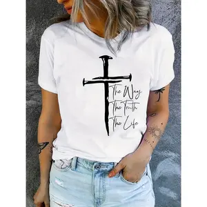 [180 Cotton] Women's Casual Crew Neck T-Shirt with "Love Like Jesus" Print, 100% Polyester Knit Fabric, Geometric Pattern, Soft and Comfortable Summer Tee, Everyday Tshirt |     Crew Neck Top |     Machine Washable Shirt, T S  Golf Gift T-Shirt For Men an