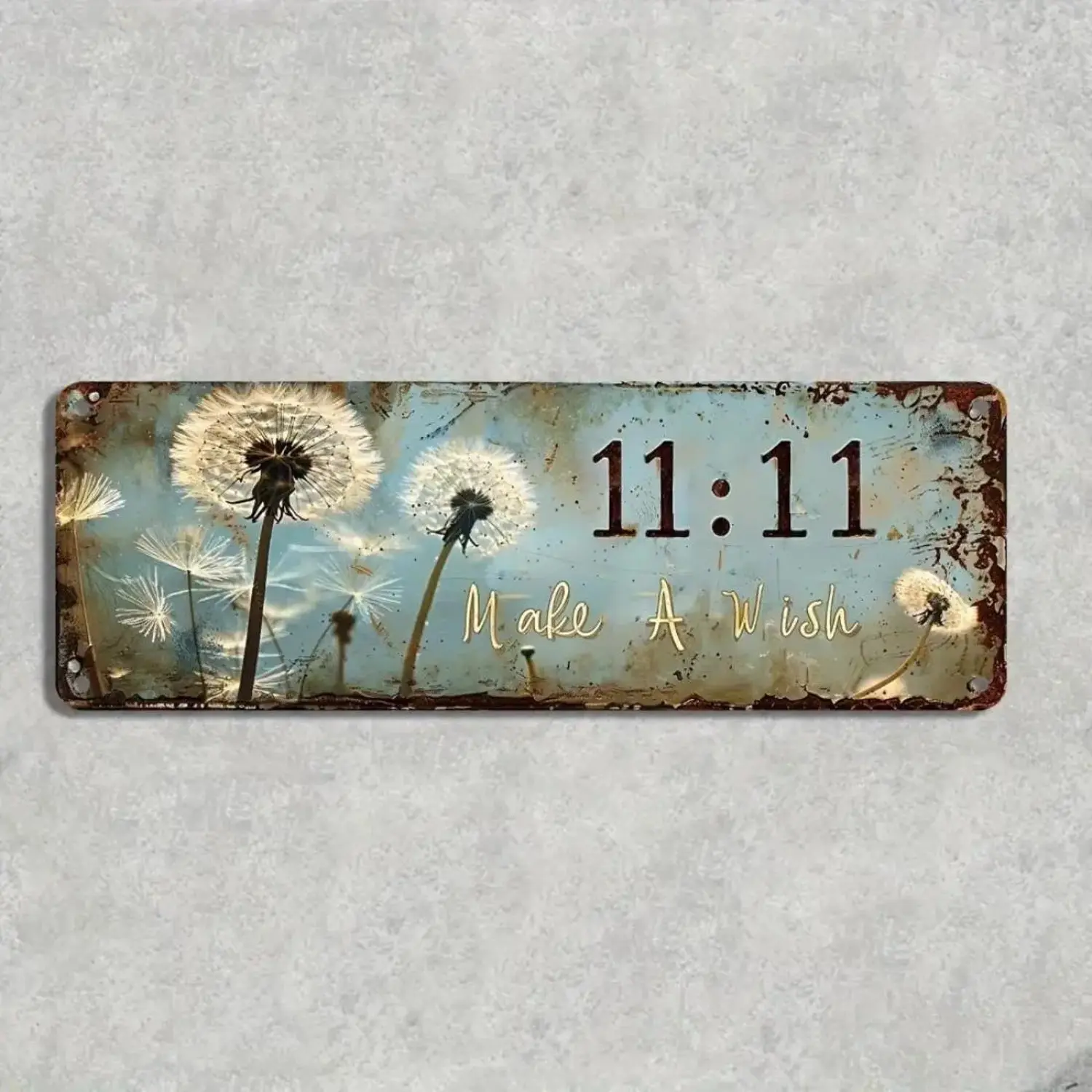 Vintage Dandelion Pattern Wall Hanging Sign, 11:11 Make A Wish Decorative Sign, Wall Decor for Home, Porch Garage, Decoration, Vintage Metal Sign