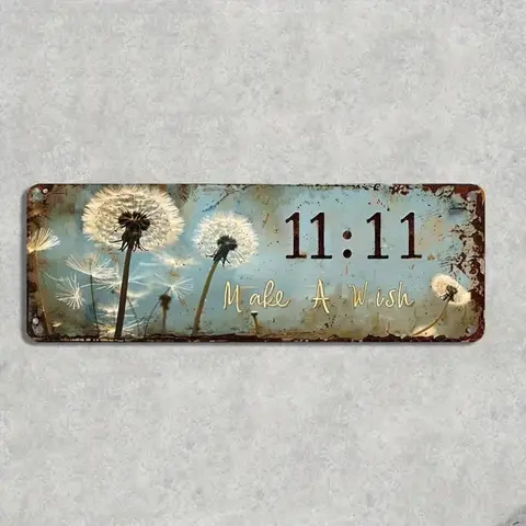 Vintage Dandelion Pattern Wall Hanging Sign, 11:11 Make A Wish Decorative Sign, Wall Decor for Home, Porch Garage, Decoration, Vintage Metal Sign