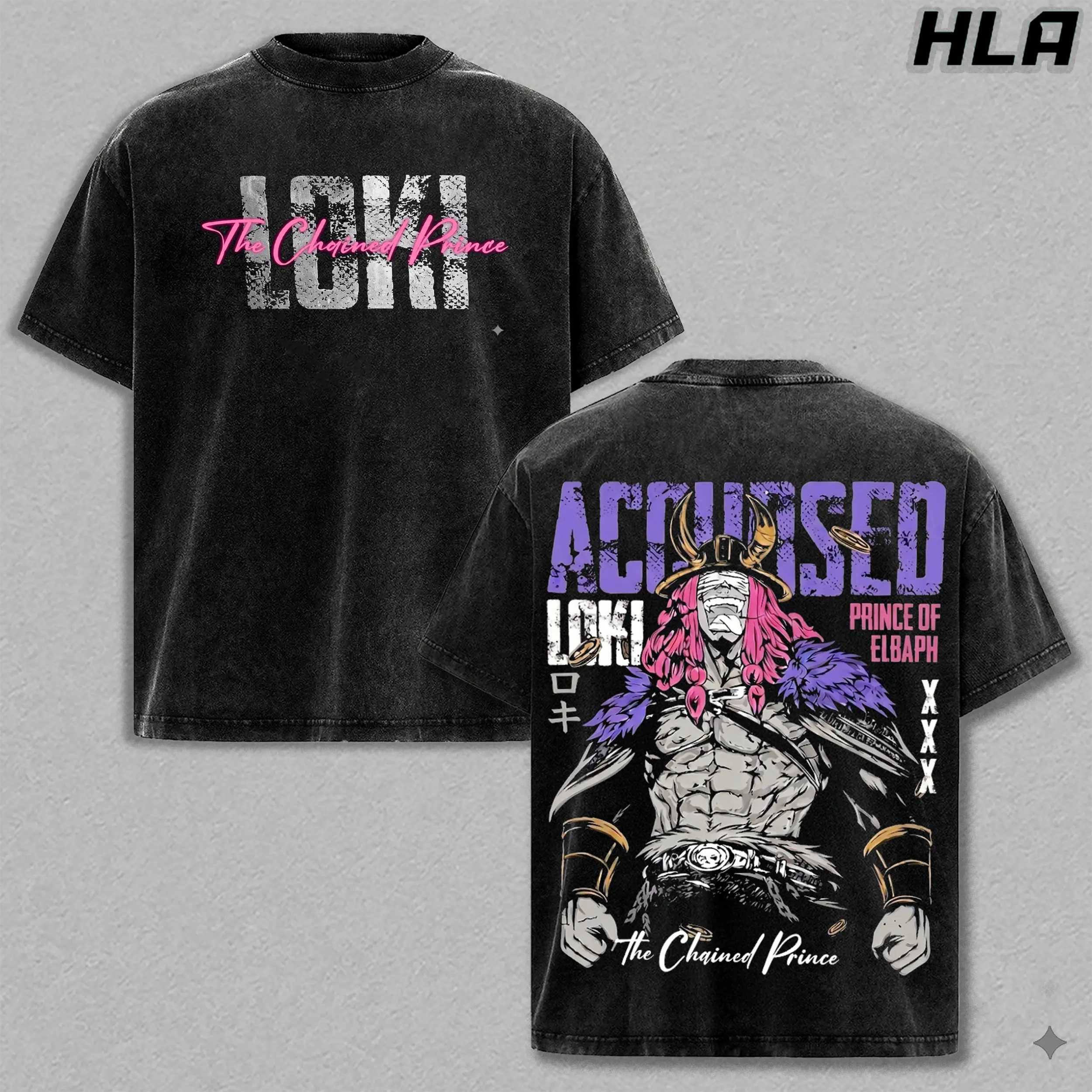 Loki - The Cursed Prince Wash Tee, One Piece Anime Graphic Shirt, Heavy Cotton Acid Washed T-Shirt, Double Printed Oversize Top, Unisex Casual Streetwear, Oversized Anime Print T-Shirt, Graphic, Gift For Anime Fan