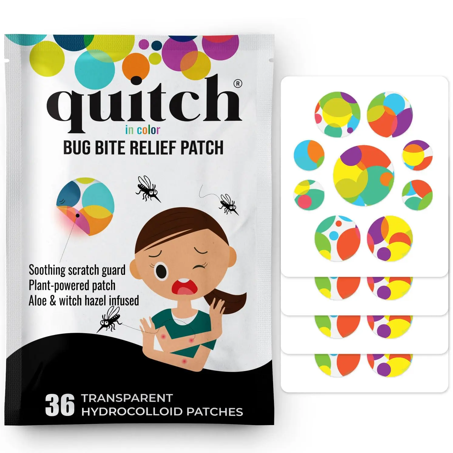 Hydrocolloid Mosquito Bite Itch Relief Patches with Aloe & Witch Hazel, After Bite Skin Care for Travel, Camping, Outdoor Activities & Family Adventures