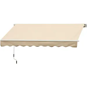 10' x 8' Retractable Awning, Patio Awnings, Sunshade Shelter w/ Manual Crank Handle, UV & Water-Resistant Fabric and Aluminum Frame for Deck, Balcony, Yard, Beige