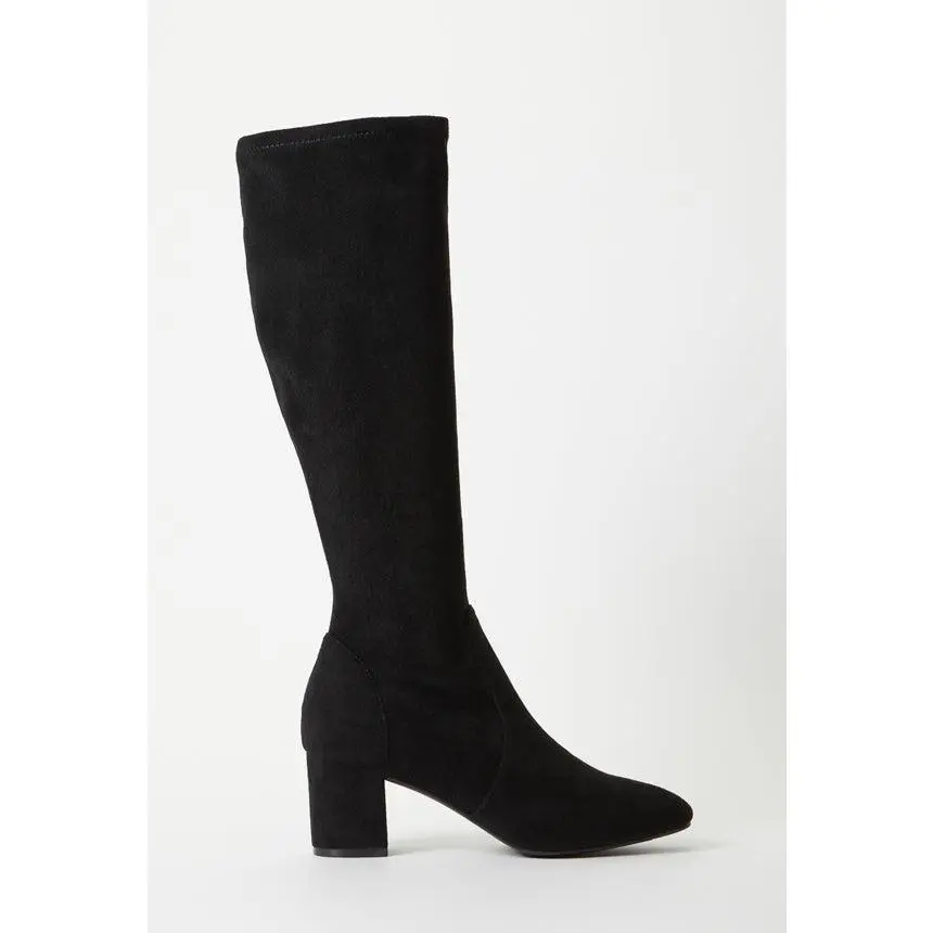 Women's Faux Suede Black Boot, Knee-High Style with a Sturdy Block Heel for Comfortable All-Day Wear, Chic, Women's Shoes, Heels For Women