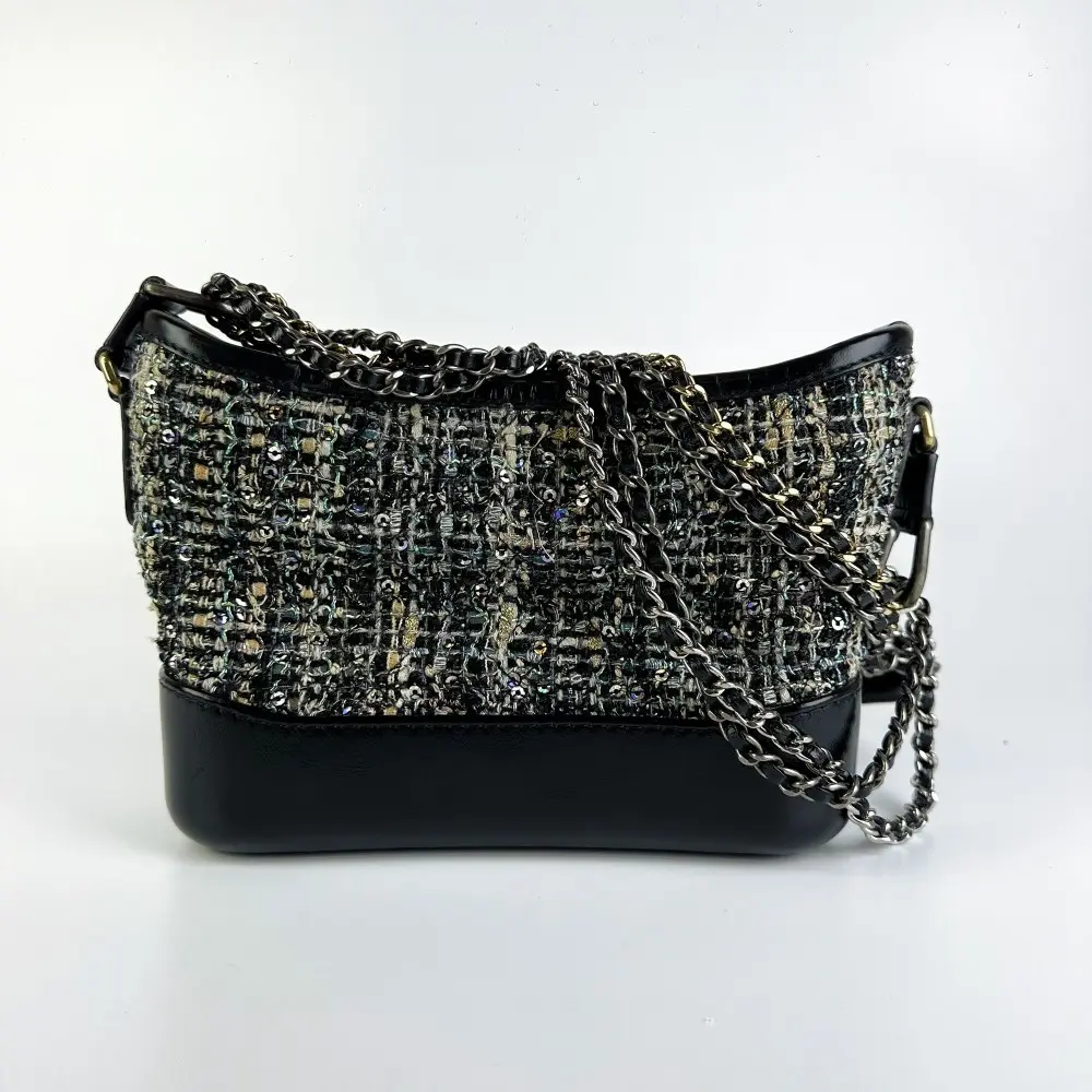 Pre-owned CHANEL Gabrielle Tweed Small Crossbody Bucket Bag【988】