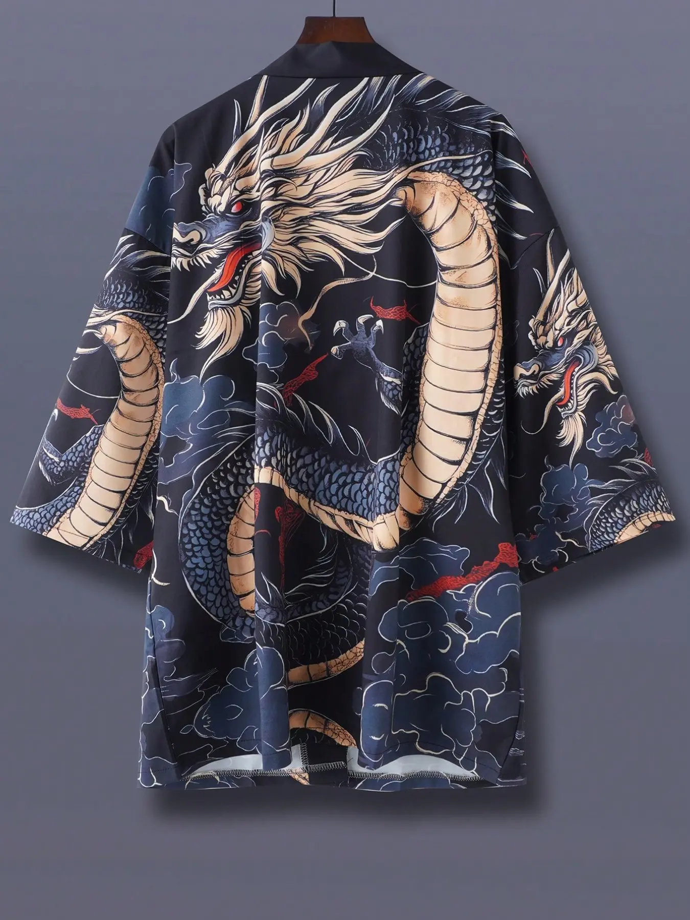 Stylish Summer Beach Cover-Up for Men and Women, Loose Casual Traditional Kimono with Unique Dragon Print, Lightweight UV Protection Jacket