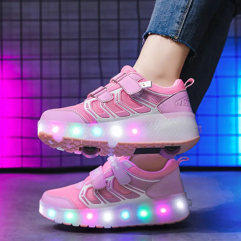 Unisex LED Light-Up Roller Skates - 2-Wheel Skateboard Sneakers with Flashing LEDs, Sturdy Wheels, Night Safe Skating Features, Durable Construction Footwear for Girls, Regular Use Confident Glide