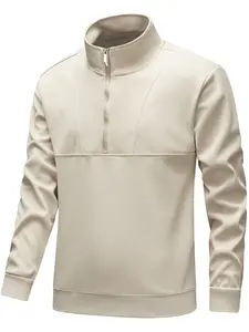 Men's Seven-Quarter Sleeve Stand Collar Sporty Sweater, Casual Knitwear with Stitched Details, Business Casual Daily Wear Top