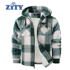 ZITY Men's Green Warm Sherpa Lined Flannel Jacket Fleece Hoodie Plaid Zip Up Outdoor Winter Coat Casual Workwear Tops Checked heated jacket Long Sleeve Tights Menswear Coat With Pockets business casual tops jackets men,summerwins