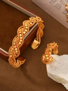 24k Gold Plated Jewelry Set, Twisted Copper Wedding Party Accessories, Includes Bracelet and Ring, Valentine's Day Gift, All Seasons