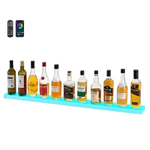 VEVOR LED Lighted Liquor Bottle Display, 1-Tier 48 Inches Whiskey Rack, Supports USB, Illuminated Home Bar Shelf with RF Remote App Control, 7 Static Colors, Acrylic Lighted Shelf for 12 Bottles