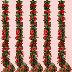 41 Ft Red Artificial Rose Garland Vine, 5-Pack Floral Garland for Home Decor, Reusable Fake Flower Garland, Durable Rose Vine for Wedding Party Decoration, Waterproof Artificial Flowers Garland