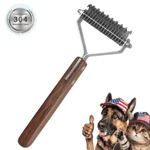 Extra Large 2-Sided Undercoat Rake Comb for Dogs & Cats, Premium Wooden Handle Deshedding Comb, Safe Gentle Grooming Tool for German Shepherds Medium to Long-Haired Pets, Deshedding Combs, Undercoat Rake Combs