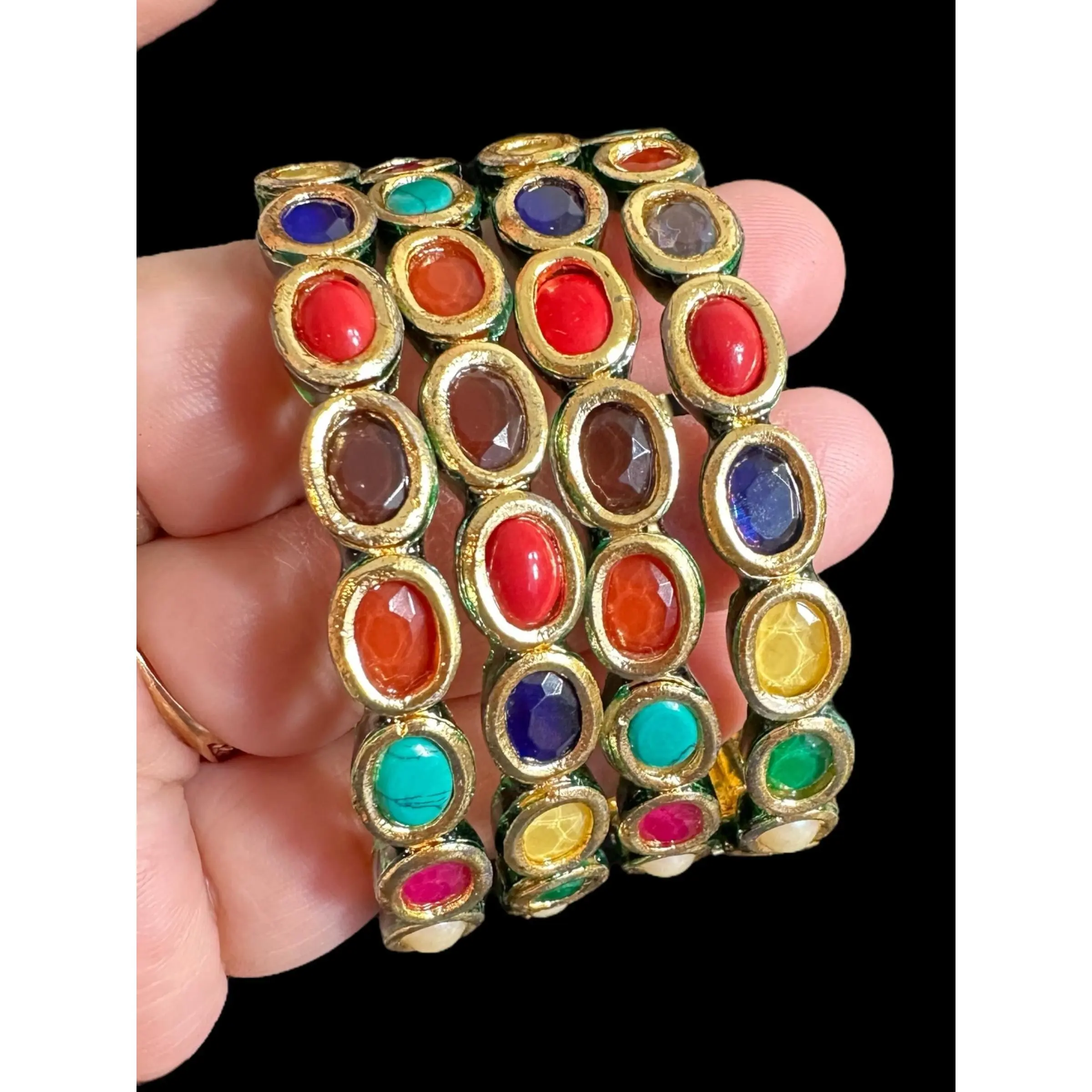 B312 kundan bangles in navratan ( READY TO SHIP ) Set of 4