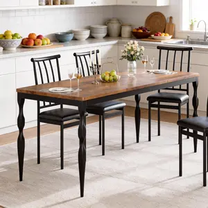78" Modern Dining Table with Heavy-Duty Metal Legs, Farmhouse Kitchen Table for 6-8 Family, Rustic Brown Wood Top with Spindle Design for Dining Room Home Office Apartment