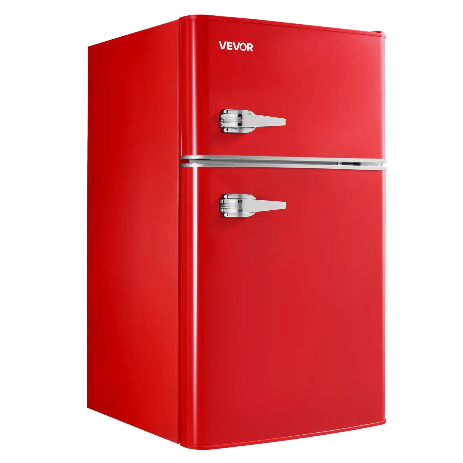 【DealsForYouDays】VEVOR Mini Fridge with Freezer, 3.2 Cu. Ft, Two Door Compact Refrigerator with Adjustable Temperature, Glass Shelf, Energy Efficient Dorm Fridge, Low Noise Small Refrigerator, for Bedroom, Office, Red