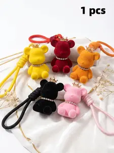 Colorful Plush Bear Keychain with Crown, Resin Keychain, Creative Design, Minimalist Style, Unisex Personalized Keychain, Backpack Decoration
