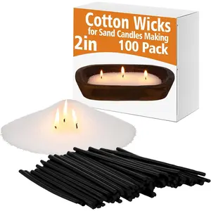100 Pack 2 Inch  Wicks for Sand Candles Making   Candle Wicks, Low , No Lead and Metal for Candle Making DIY (Black)