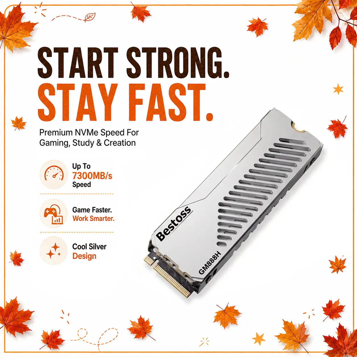 Bestoss GM888H Gen4 PCIe 4.0 M.2 SSD with Fast Aluminum Heat Sink, Internal SSD,1TB/2TB, Up to 7350MB/s,High-Speed Storage for PS5/PC/Laptop Upgrade, Great for Gamer/PC Builders/Content Creator, Friends Giving Gift,Sohochic