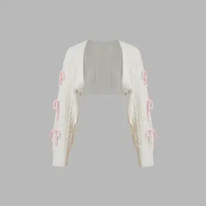 Cider [size 2-10] Cable Knit Bowknot Long Sleeve Shrug