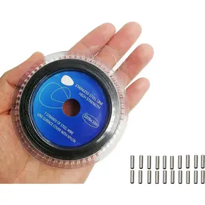 10LB-200LB Fishing line Wire Leader Vinyl Coated Stainless Steel Trace Lures Leader Wire 10 Meter,with 20 count Crimps Sleeves,Black &  Select
