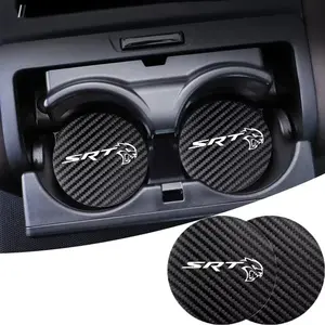 For Dodge SRT 2Pcs Car Coaster Water Cup Bottle Holder Anti-slip Pad Mat Silica Gel Bottle Holder Pad Car Accessories