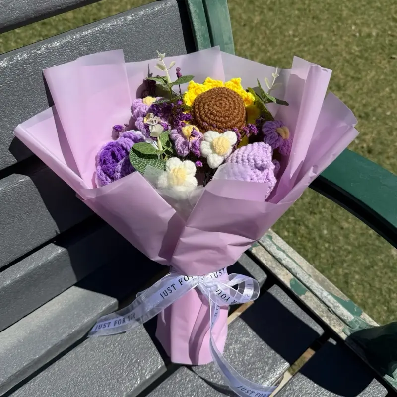 Premium Small Purple Crochet Flower Bouquet