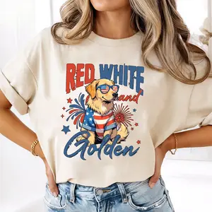 Comfort Colors 4th July Golden Retriever T-Shirt, Golden Retriever Mom Shirt, 4th July Dog Tee, USA Flag Shirt, Independence Day Gift